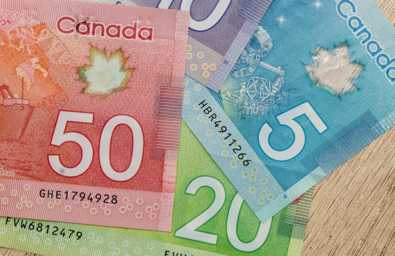 canadian dollar bills on table close up, USD/CAD